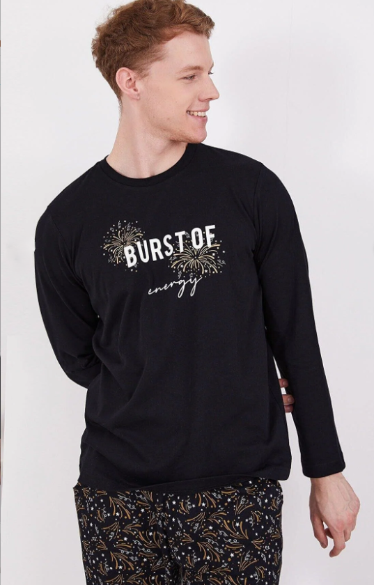 ARNETTA AR2302-S  Burst Of Energy Siyah Erkek Uzun Kol Aile Pijama Takımı