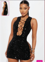 For Dreams 8484 Payetli Fantezi Siyah Mini Elbise