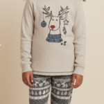 Arnetta AR2303 Kız Çocuk Geyik Desenli Noel Konsept Uzun Kol Pijama Takım