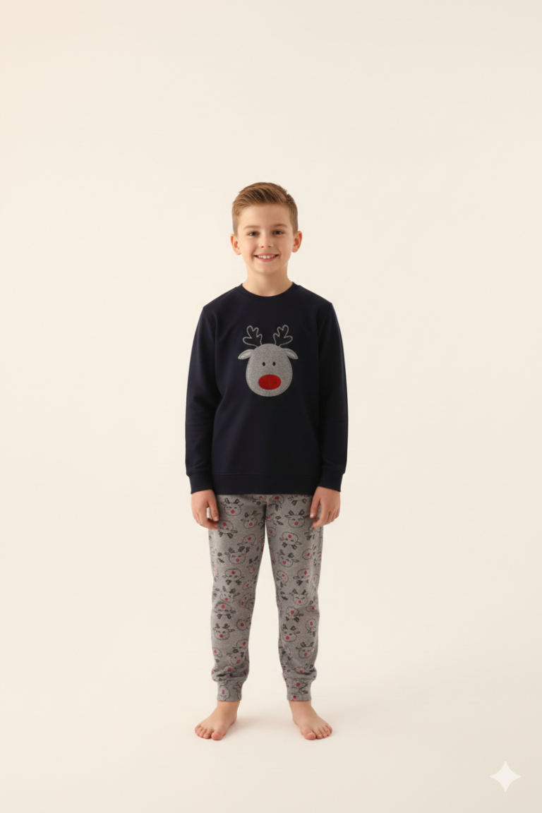 ARNETTA AR2753-G Lacivert Polar Erkek Çocuk Aile Pijama Takımı